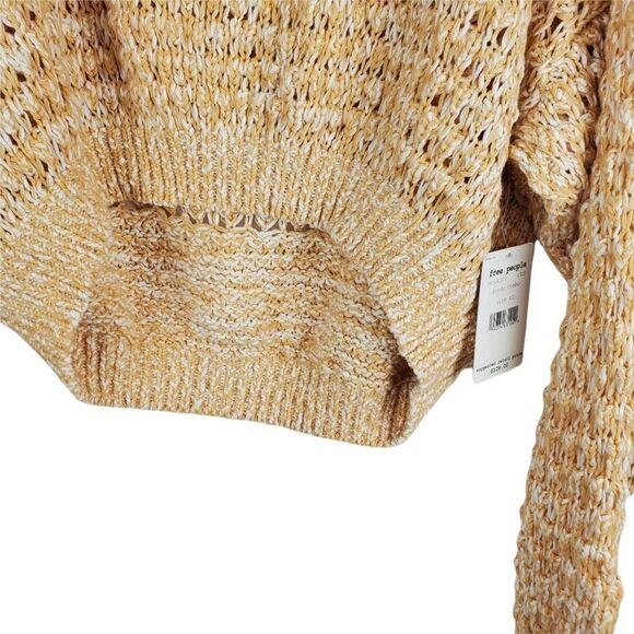 Free People Coconut Loose Weave Sandy Combo Knit Pullover Off Shoulder Hi Low - Picture 4 of 12
